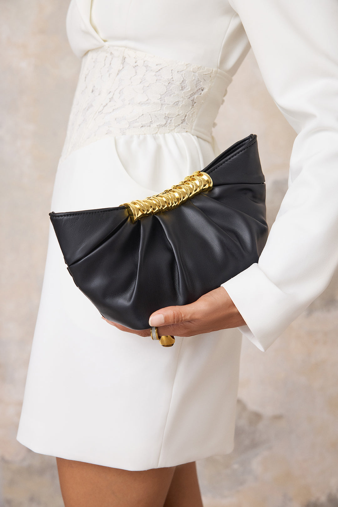 Bags End Metal Ruched Clutch Bag
