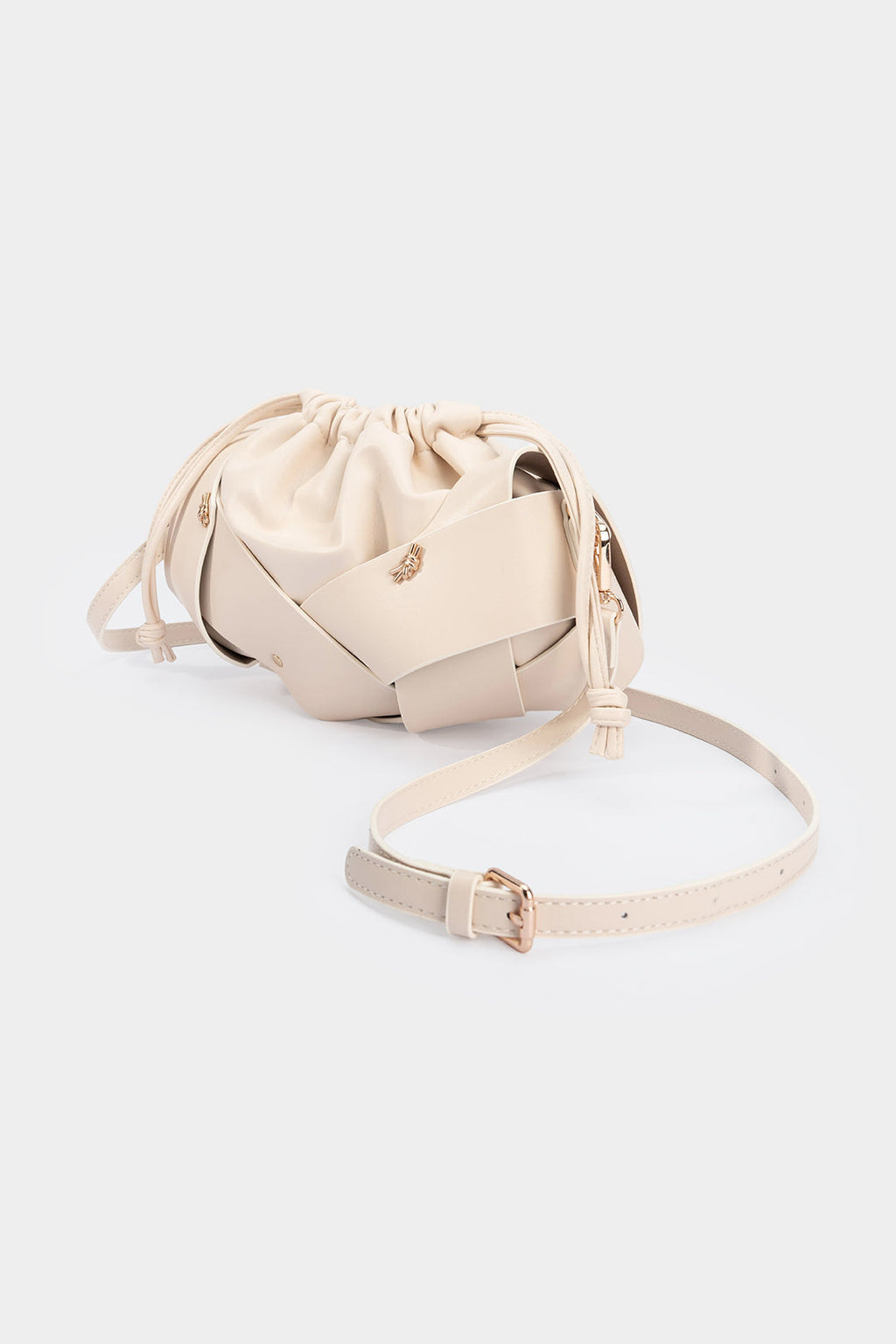 Bags End Ivory Faux Leather Ruched Tote Bag