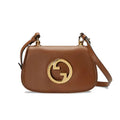 Gucci Blondie Mini Leather Shoulder Bag - Brown in Brown - front view showing the bag's shape, finish and visible design details.