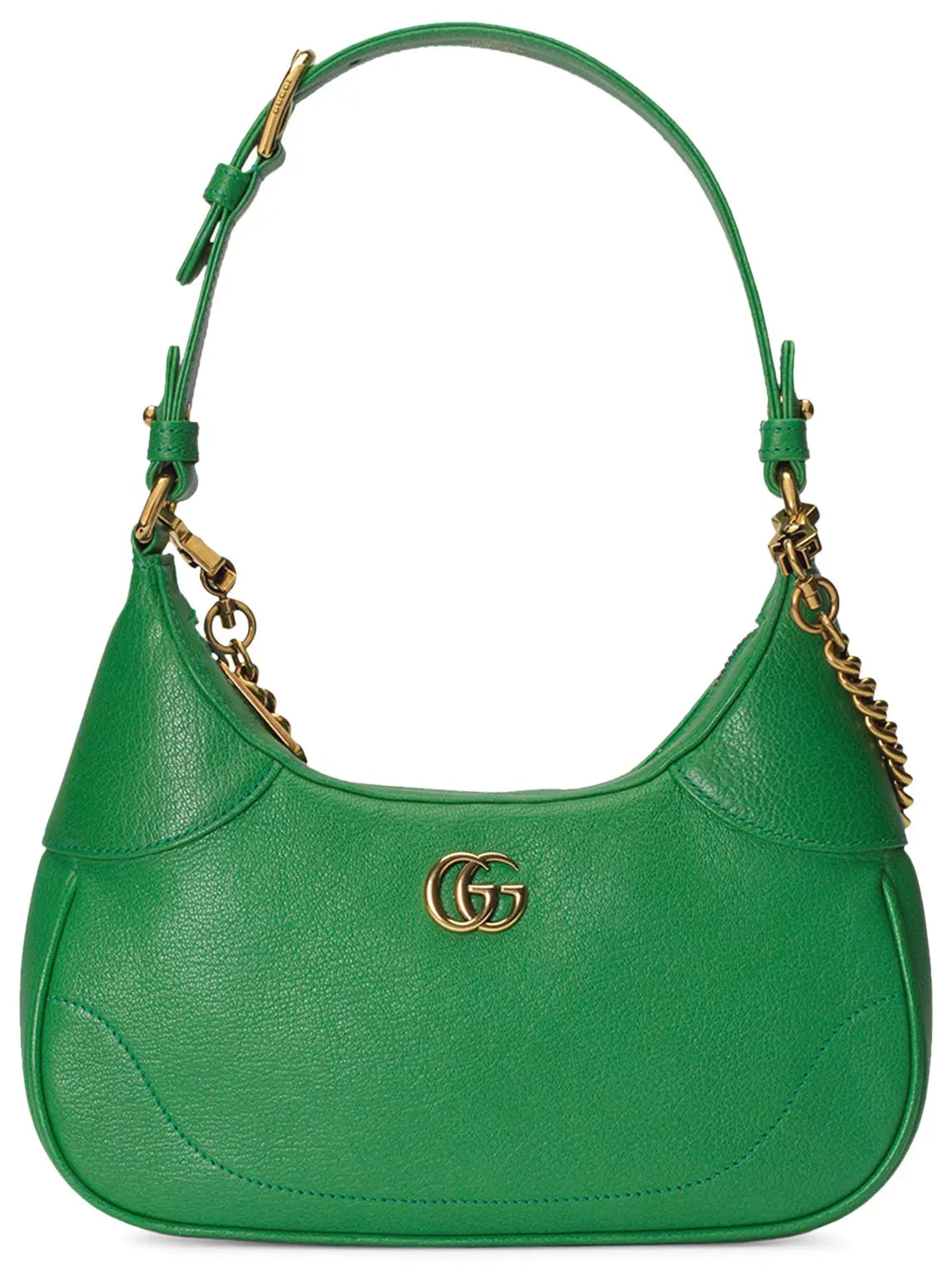 Gucci Aphrodite Small Leather Shoulder Bag - Green in Green - side view showing the bag's shape, finish and visible design details.