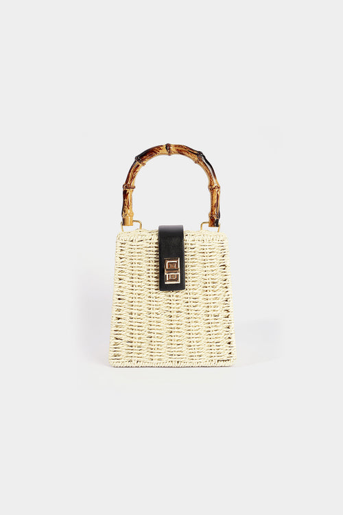 Bags End Beige Woven Square Tote Bag