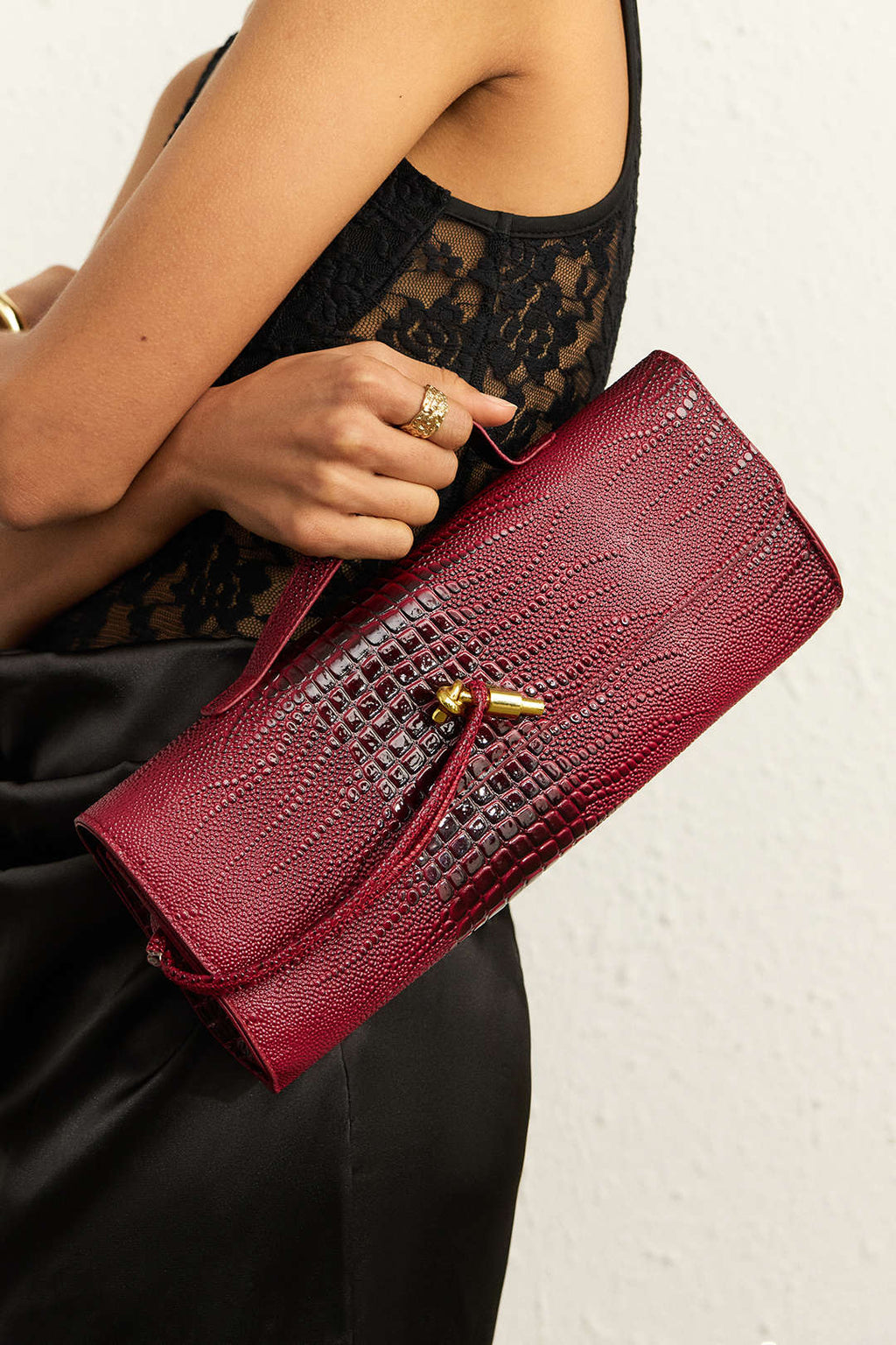 Bags End Crocodile Skin Pattern Faux Leather Clutch Bag