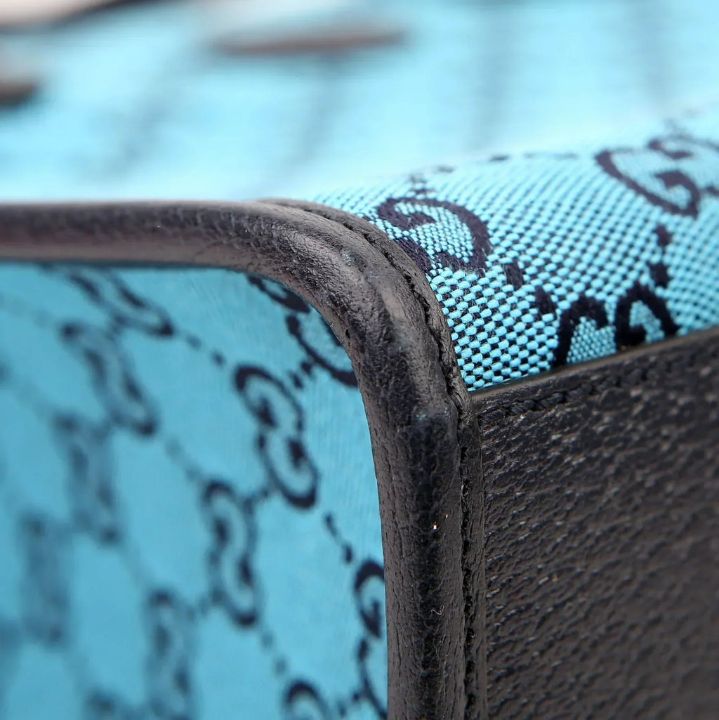 Gucci Calfskin Retro Tote Bag - Blue in Blue - detail view 5 showing the bag's shape, finish and visible design details.