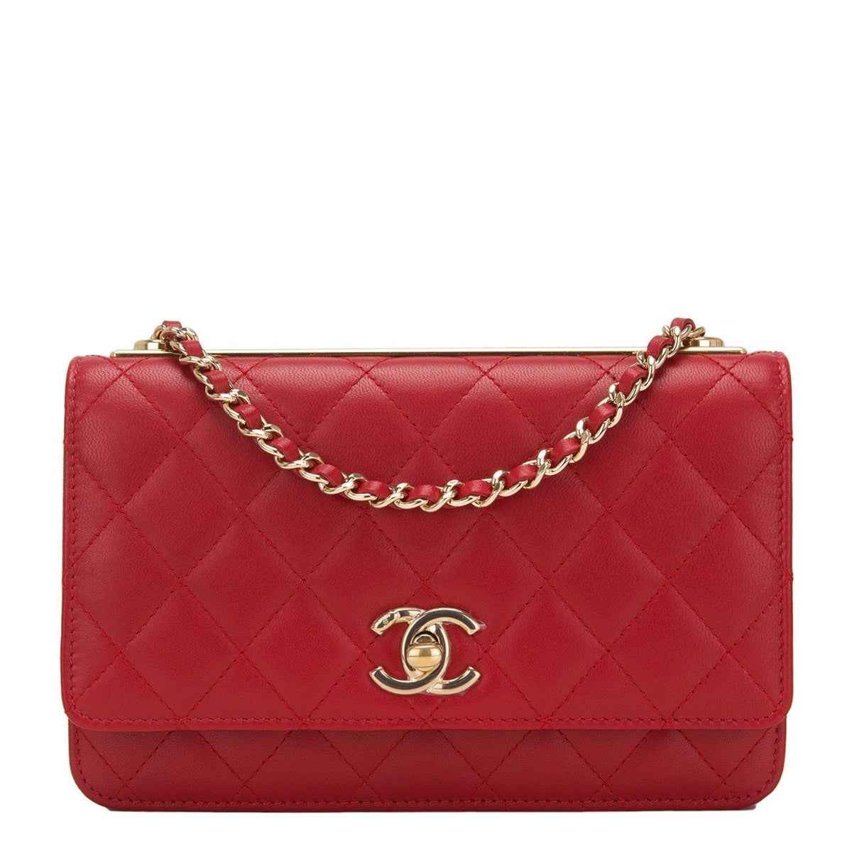 Chanel Red Quilted Lambskin Trendy CC Wallet On Chain (WOC)