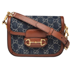 Gucci Blue GG Denim Horsebit 1955 Mini Crossbody Bag - Blue in Blue - front view showing the bag's shape, finish and visible design details.