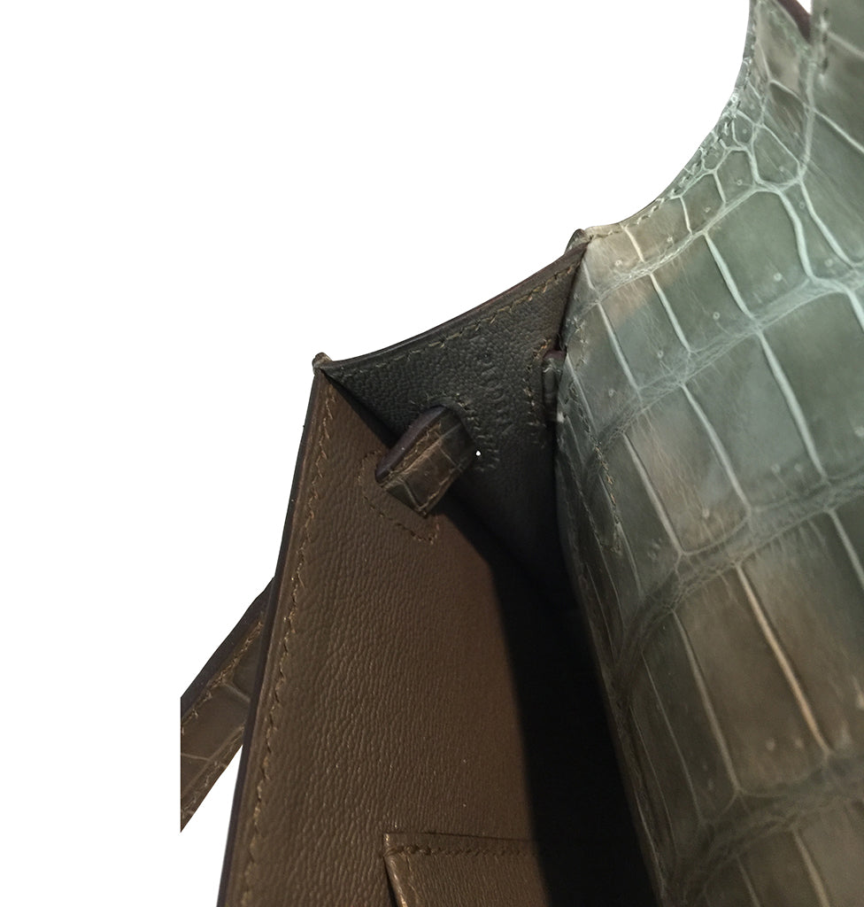 Hermès Kelly Cut Gris Tourterelle Porosus Crocodile GHW