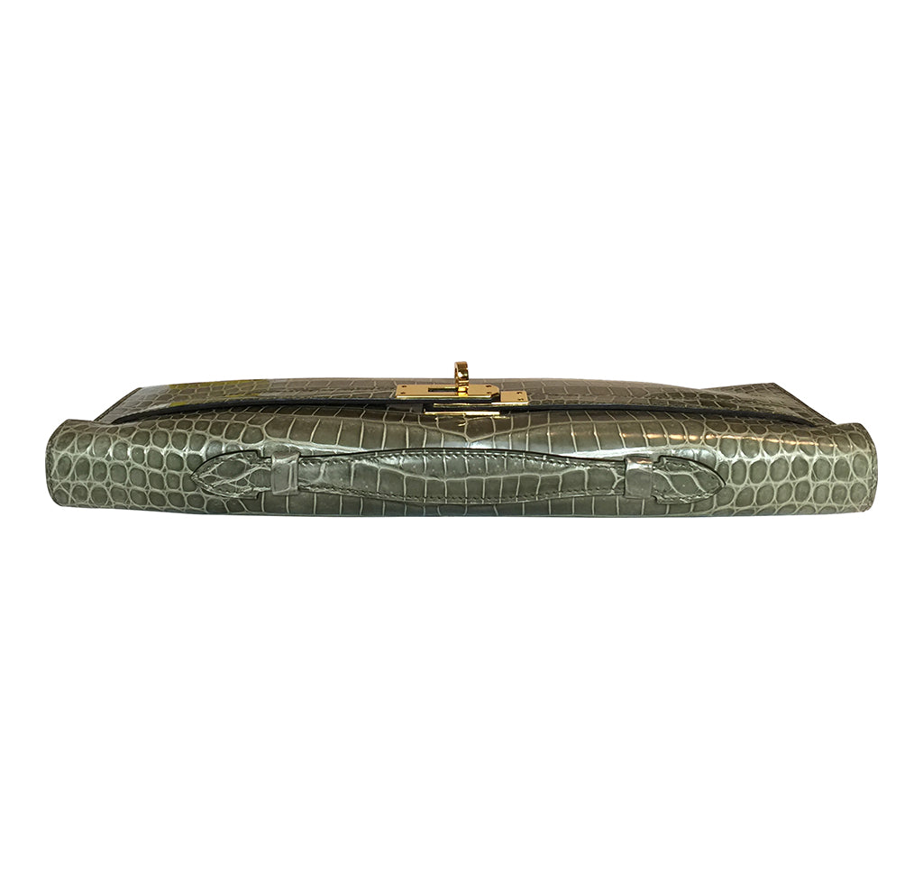 Hermès Kelly Cut Gris Tourterelle Porosus Crocodile GHW