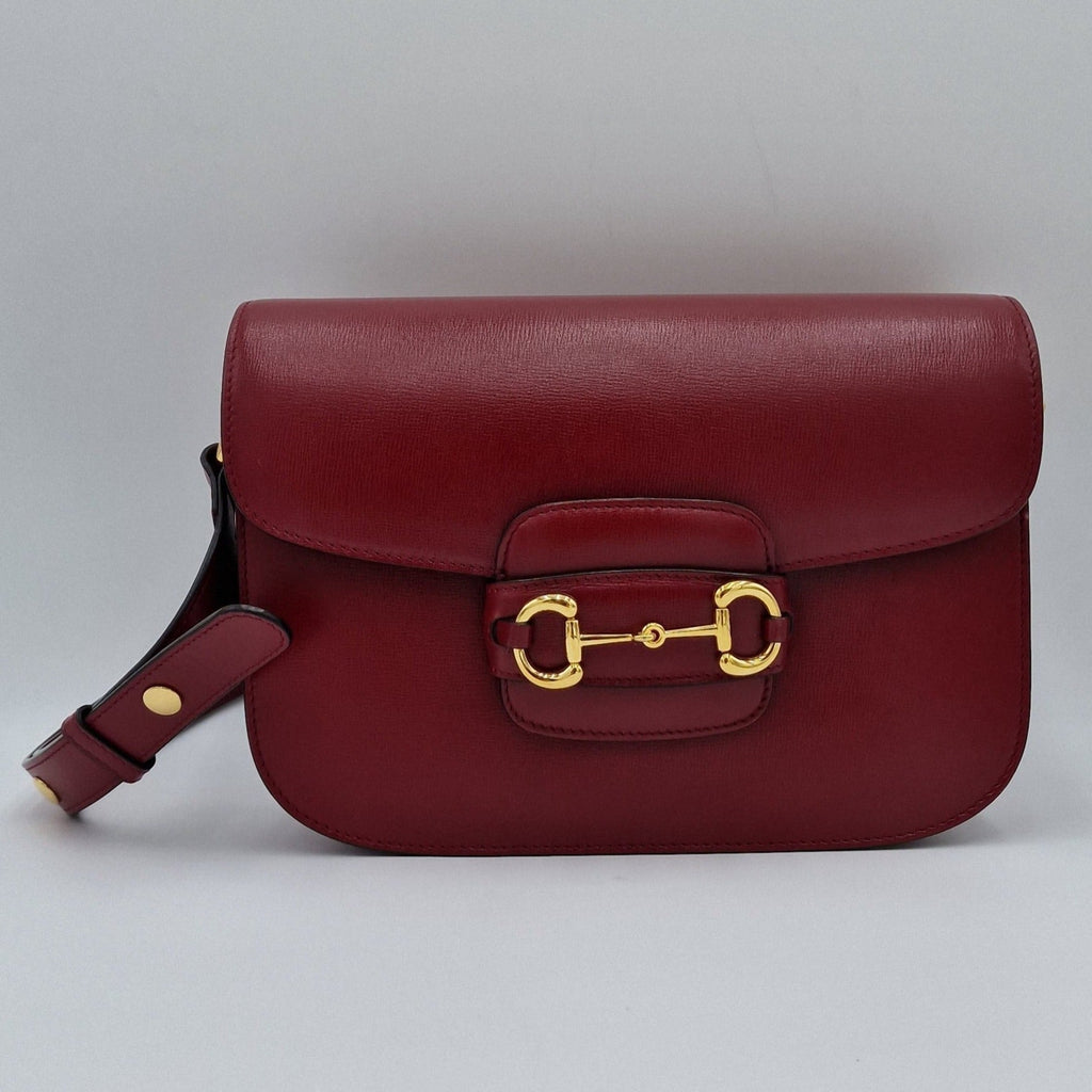 Gucci 1955 Horsebit Leather Shoulder Bag - Red in Red - detail view 4 showing the bag's shape, finish and visible design details.