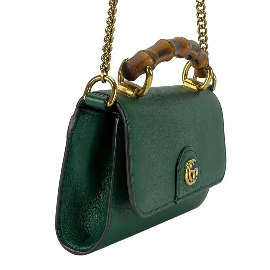 Gucci Diana Mini Top Handle Crossbody Bag - Green in Green - rear view showing the bag's shape, finish and visible design details.