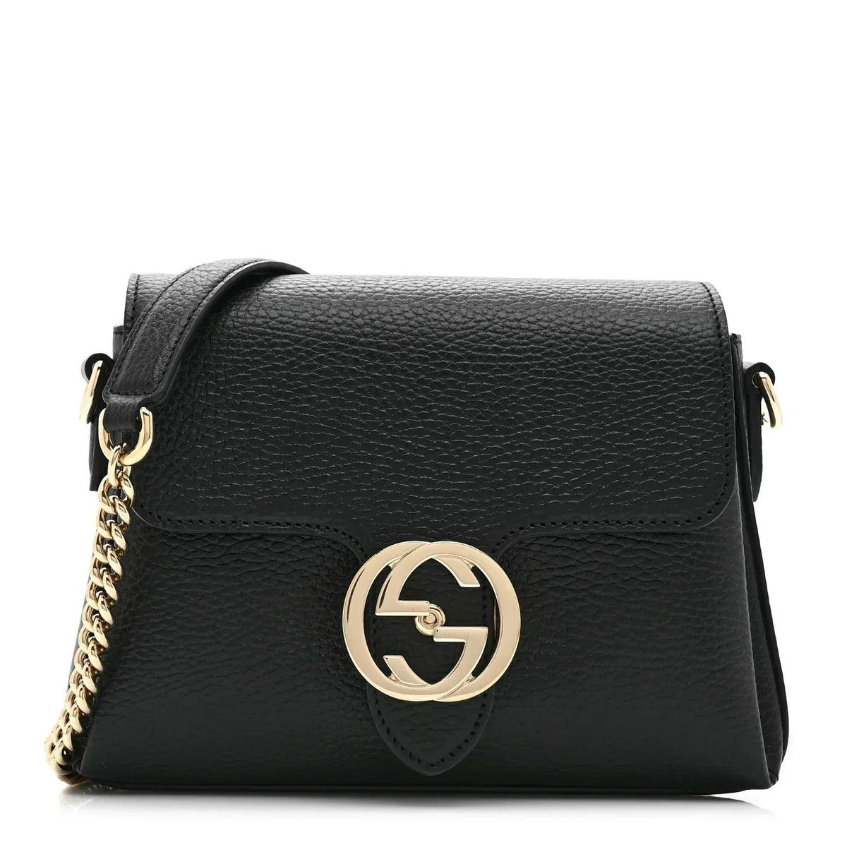 Gucci Dollar Interlocking Chain Bag - Black in Black - front view showing the bag's shape, finish and visible design details.