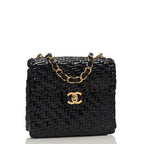 Chanel Vintage Glazed Black Wicker Mini Flap Bag