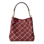 Gucci Emblem Small Bucket Bag - Red in Red - detail view 10 showing the bag's shape, material finish and visible design details.
