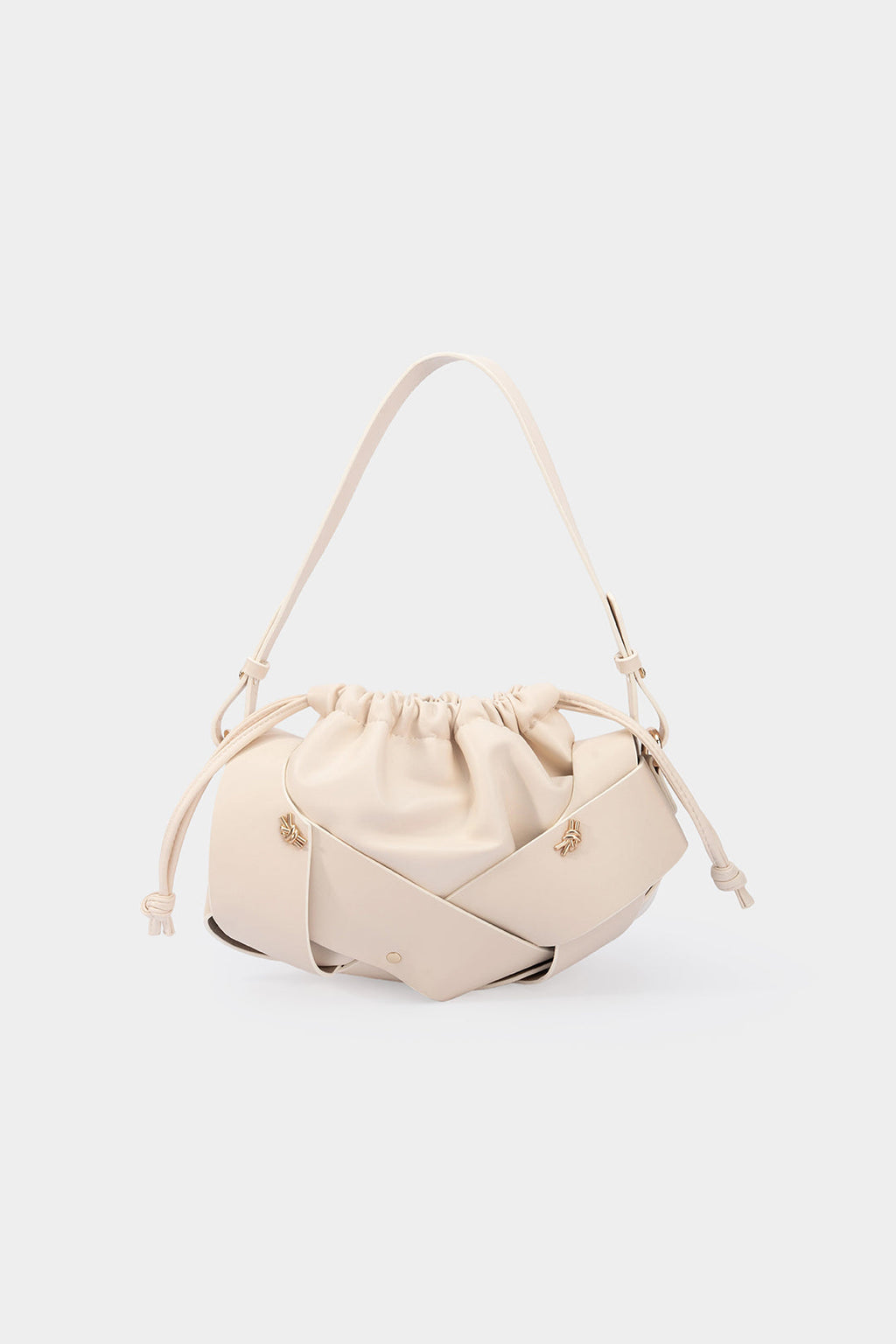Bags End Ivory Faux Leather Ruched Tote Bag
