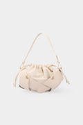 Bags End Ivory Faux Leather Ruched Tote Bag