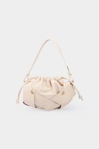 Bags End Ivory Faux Leather Ruched Tote Bag