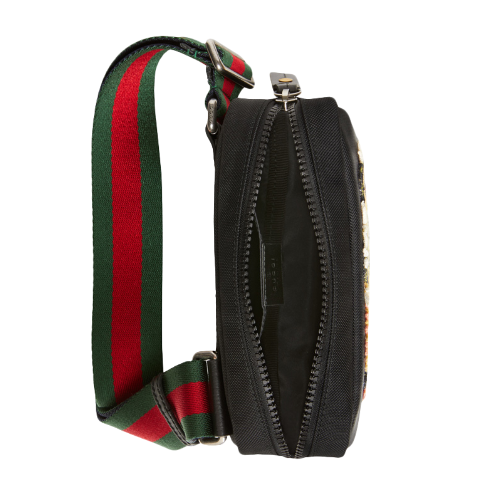 Gucci Black Tiger Nylon Messenger Bag - Black in Black - detail view 4 showing the bag's shape, finish and visible design details.