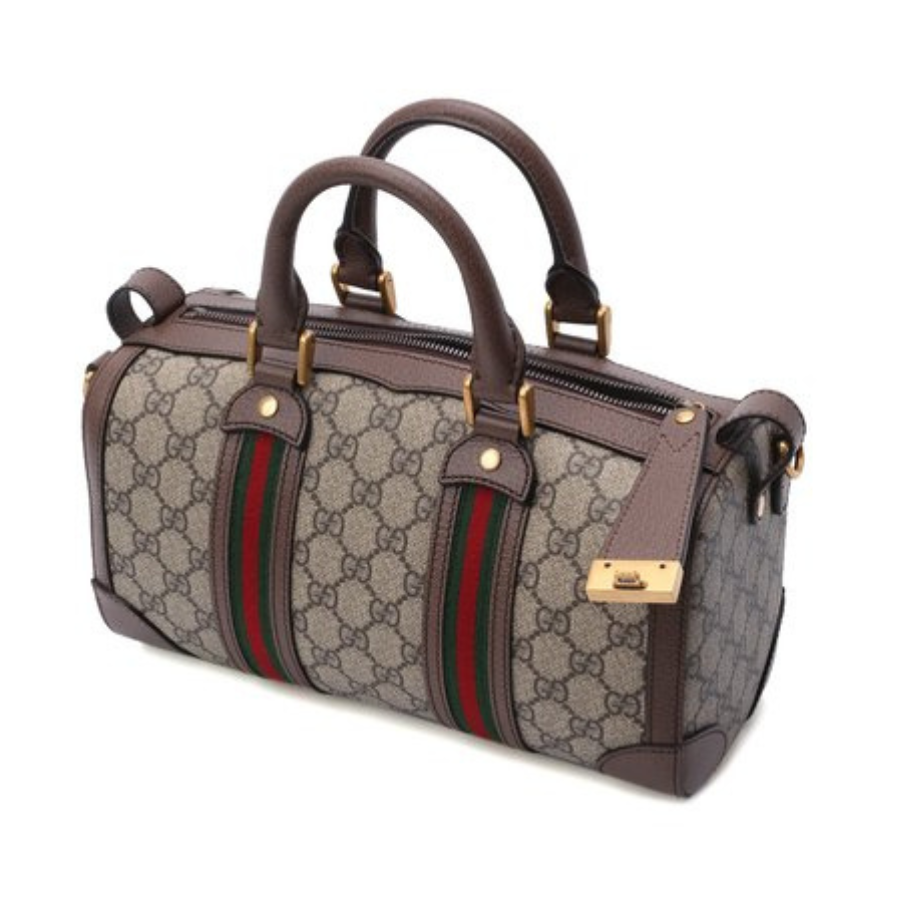 Gucci Canvas Leather Travel Duffle Bag - Beige in Beige - rear view showing the bag's shape, finish and visible design details.