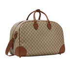 Gucci GG Canvas Medium Leather - Trimmed Duffel Bag in Beige - detail view 6 showing the bag's shape, material finish and visible design details.