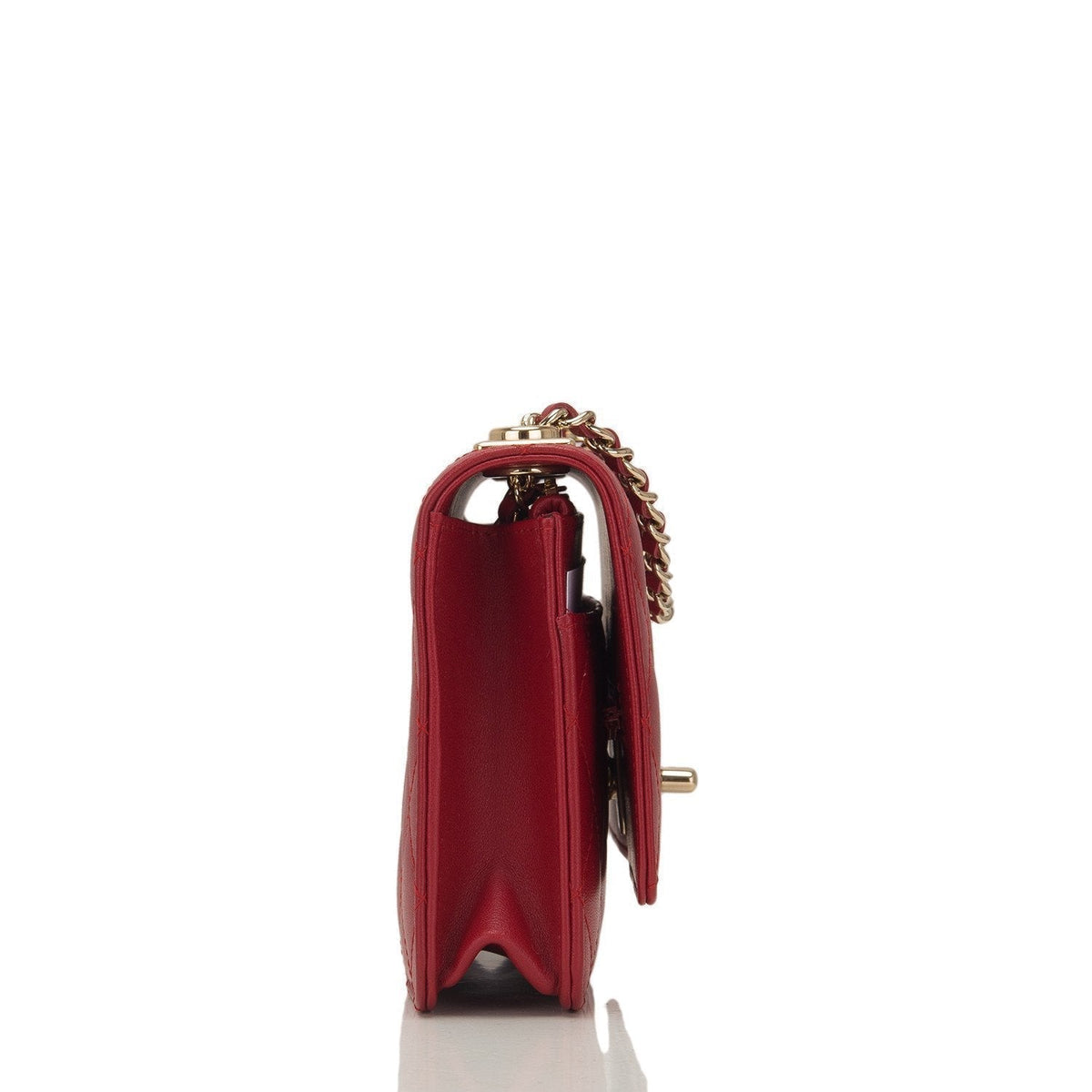 Chanel Red Quilted Lambskin Trendy CC Wallet On Chain (WOC)