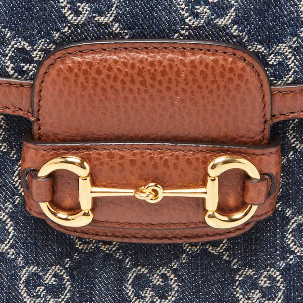 Gucci Blue GG Denim Horsebit 1955 Mini Crossbody Bag - Blue in Blue - rear view showing the bag's shape, finish and visible design details.