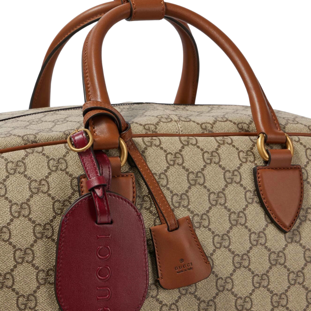 Gucci GG Canvas Medium Leather - Trimmed Duffel Bag in Beige - rear view showing the bag's shape, material finish and visible design details.