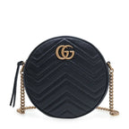 Gucci Azalea Marmont Round Mini Shoulder Bag - Black in Black - front view showing the bag's shape, finish and visible design details.