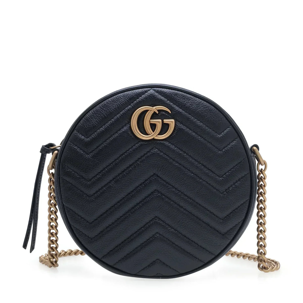 Gucci Azalea Marmont Round Mini Shoulder Bag - Black in Black - front view showing the bag's shape, finish and visible design details.