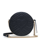 Gucci Azalea Marmont Round Mini Shoulder Bag - Black in Black - side view showing the bag's shape, finish and visible design details.
