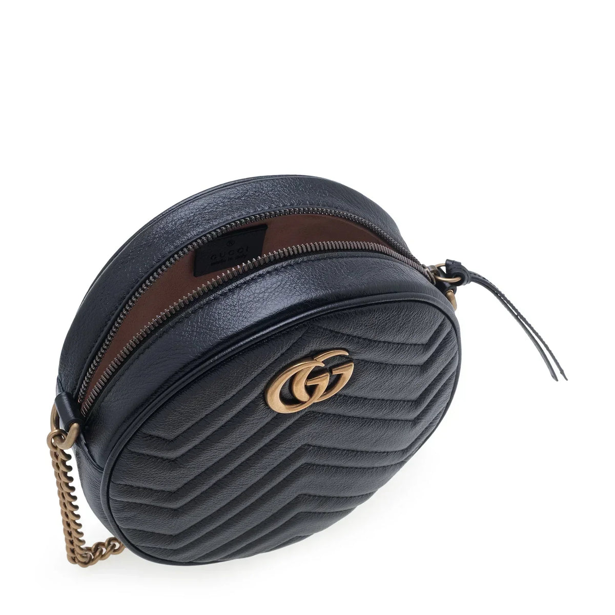 Gucci Azalea Marmont Round Mini Shoulder Bag - Black in Black - rear view showing the bag's shape, finish and visible design details.