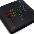 Gucci Blade Embroidery Leather Wallet - Black in Black - side view showing the bag's shape, finish and visible design details.