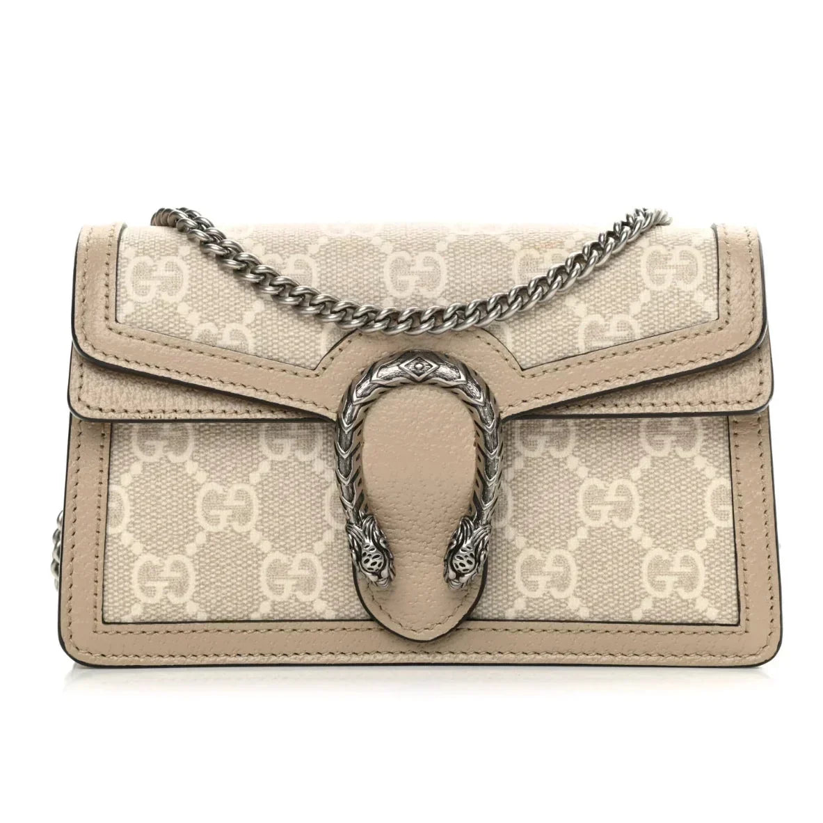 Gucci Canvas Dionysus Shoulder Bag - Beige in Beige - front view showing the bag's shape, finish and visible design details.