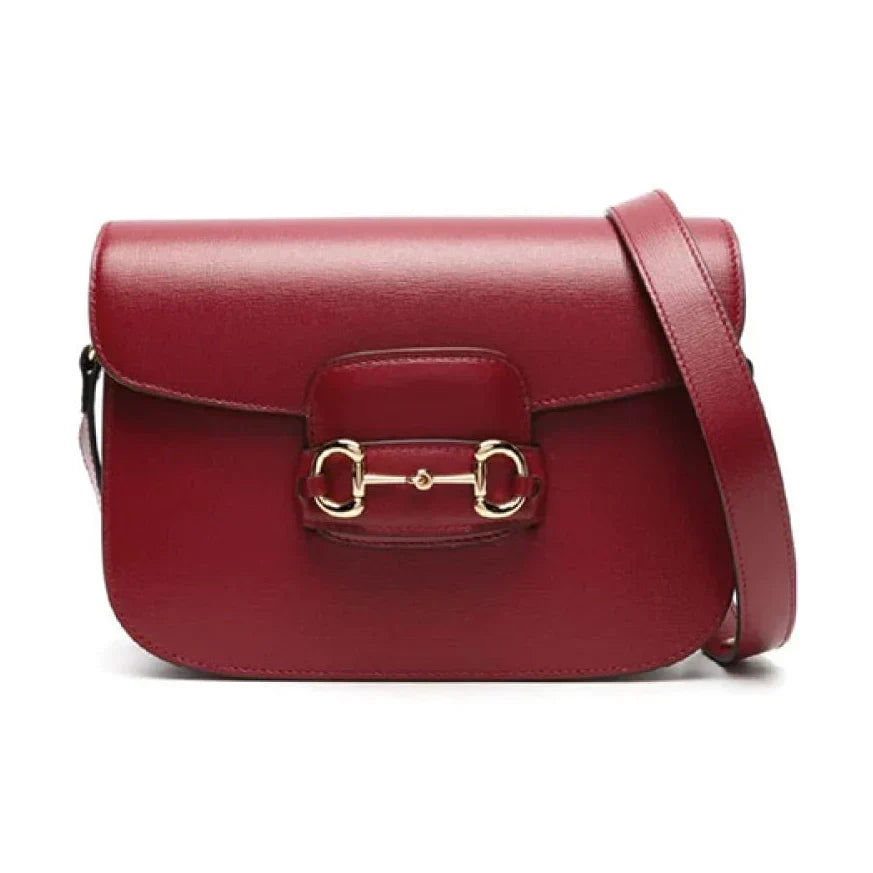 Gucci 1955 Horsebit Leather Shoulder Bag - Red in Red - detail view 5 showing the bag's shape, finish and visible design details.
