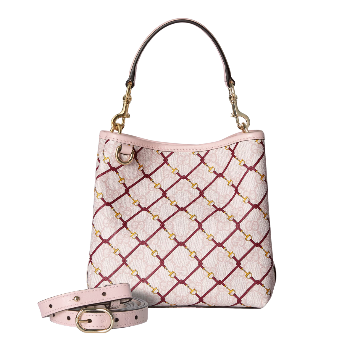 Gucci Emblem Small Bucket Bag - Pink in Pink - detail view 9 showing the bag's shape, material finish and visible design details.