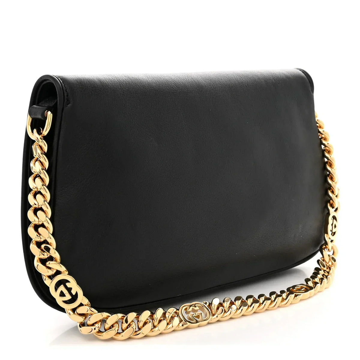 Gucci Blondie Shoulder Bag - Black in Black - side view showing the bag's shape, finish and visible design details.