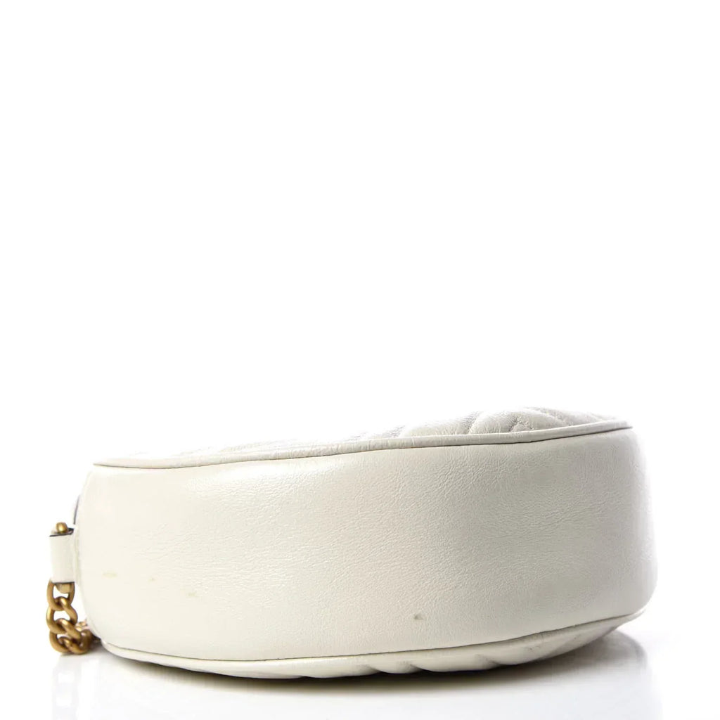 Gucci Azalea Marmont Round Mini Shoulder Bag - White in White - rear view showing the bag's shape, finish and visible design details.