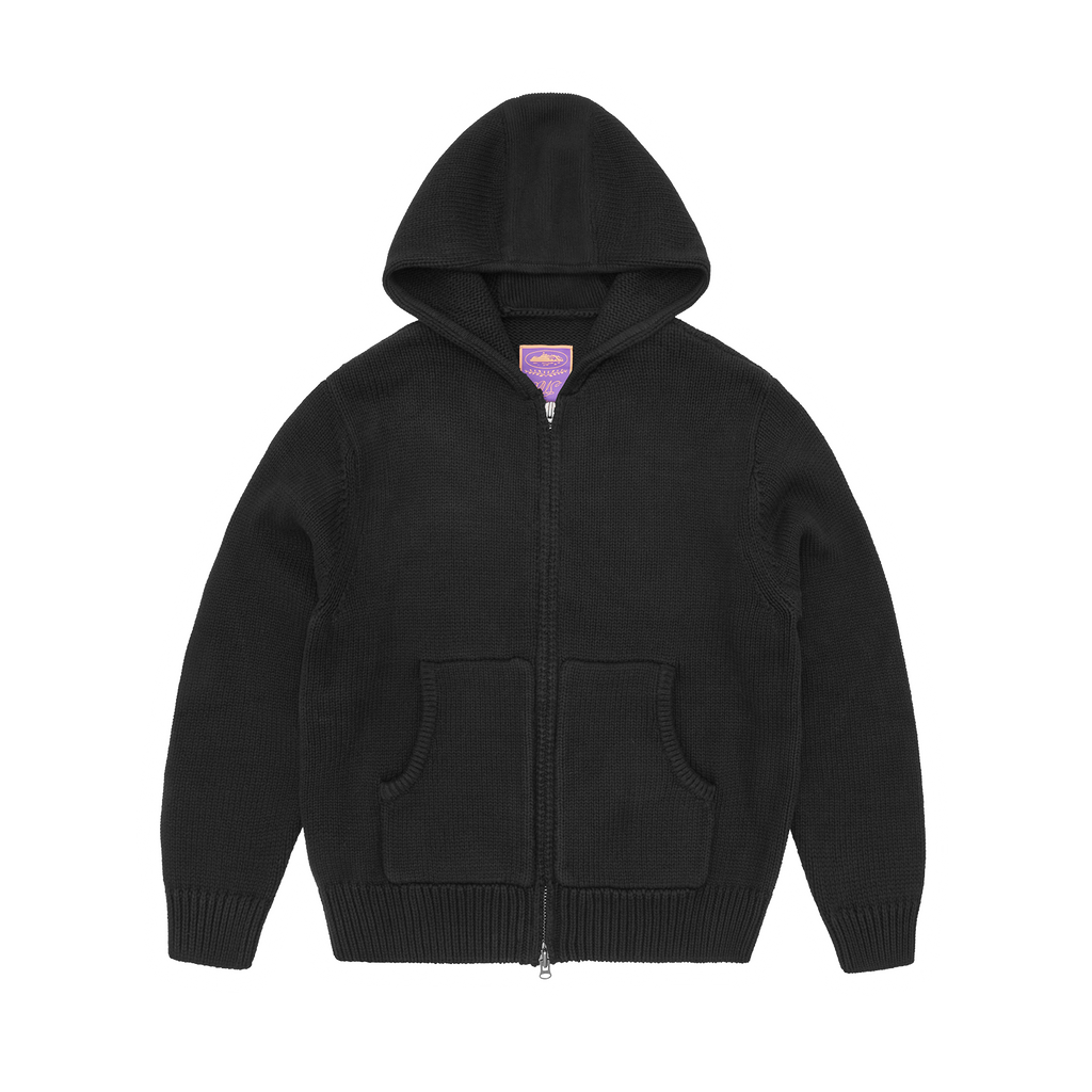 Corteiz Alcatraz Heavy Knit Zip Hoodie - Black