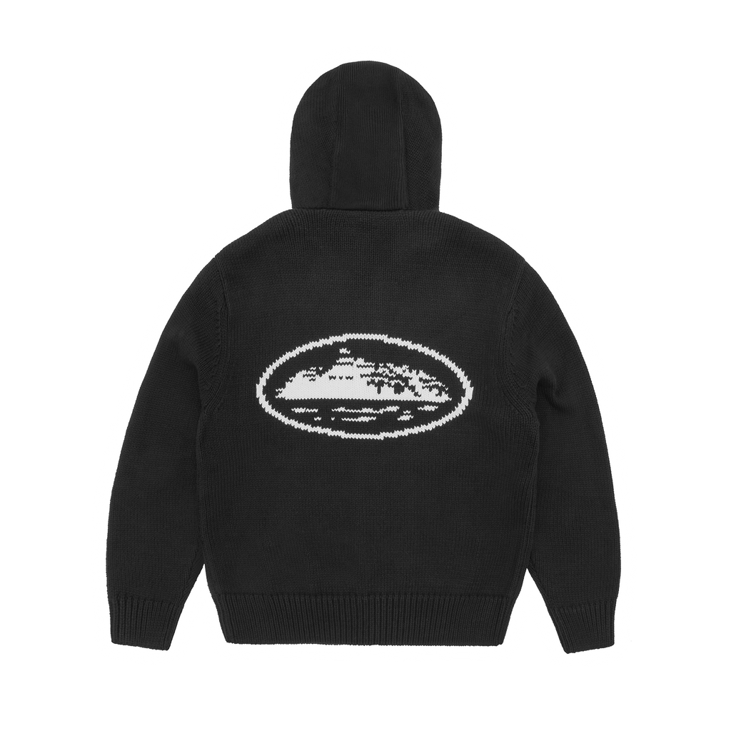 Corteiz Alcatraz Heavy Knit Zip Hoodie - Black