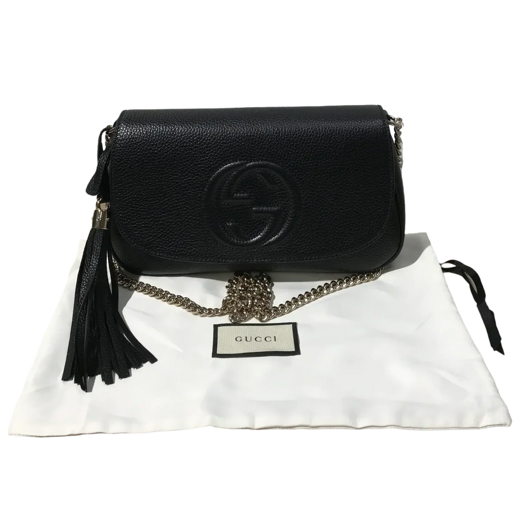 Gucci Pebbled Calfskin Soho Medium Flap Bag – Black