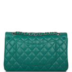 Chanel Shiny Green Quilted Caviar Medium Classic Double Flap Bag Silver Hardware