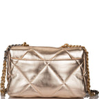 Chanel Gold Metallic Quilted Lambskin Medium 19 Flap Bag Mixed Hardware
