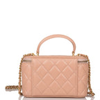 Chanel Beige Quilted Lambskin Small Top Handle Vanity Bag Antique Gold Hardware