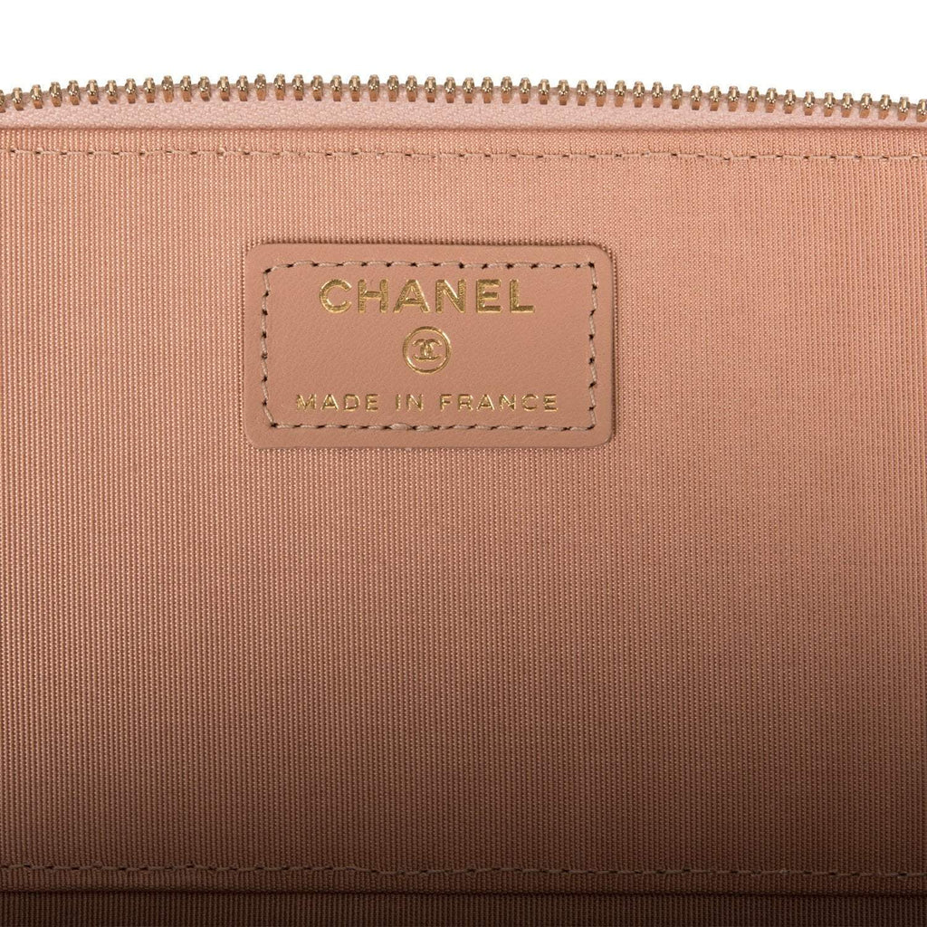 Chanel Beige Quilted Lambskin Small Top Handle Vanity Bag Antique Gold Hardware