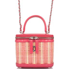 Chanel Pink Small Rattan Vanity Case Silver Hardware
