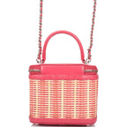 Chanel Pink Small Rattan Vanity Case Silver Hardware