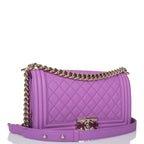 Chanel Purple Quilted Caviar Medium Boy Bag Light Gold Hardware