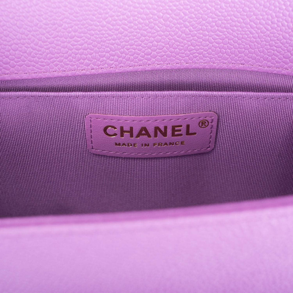 Chanel Purple Quilted Caviar Medium Boy Bag Light Gold Hardware