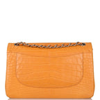 Chanel Orange Alligator Jumbo Classic Double Flap Bag Silver Hardware
