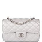 Chanel Silver Metallic Quilted Lambskin Rectangular Mini Classic Flap Bag Silver Hardware