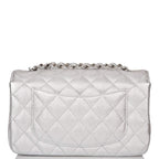 Chanel Silver Metallic Quilted Lambskin Rectangular Mini Classic Flap Bag Silver Hardware