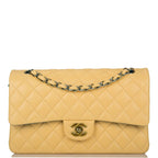 Chanel Yellow Quilted Lambskin Medium Classic Double Flap Bag Rainbow Hardware